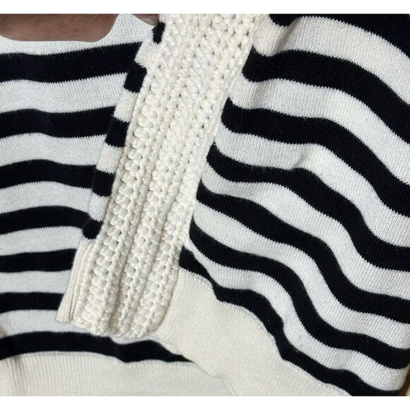Talbots Nautica Sweater Size L Crocheted Sides Black White Stripe Cotton Sweater - Picture 4 of 4